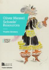 an illustrated poster for Oliver Messel School Resources with a drawing of an Oliver Messel Costume Design
